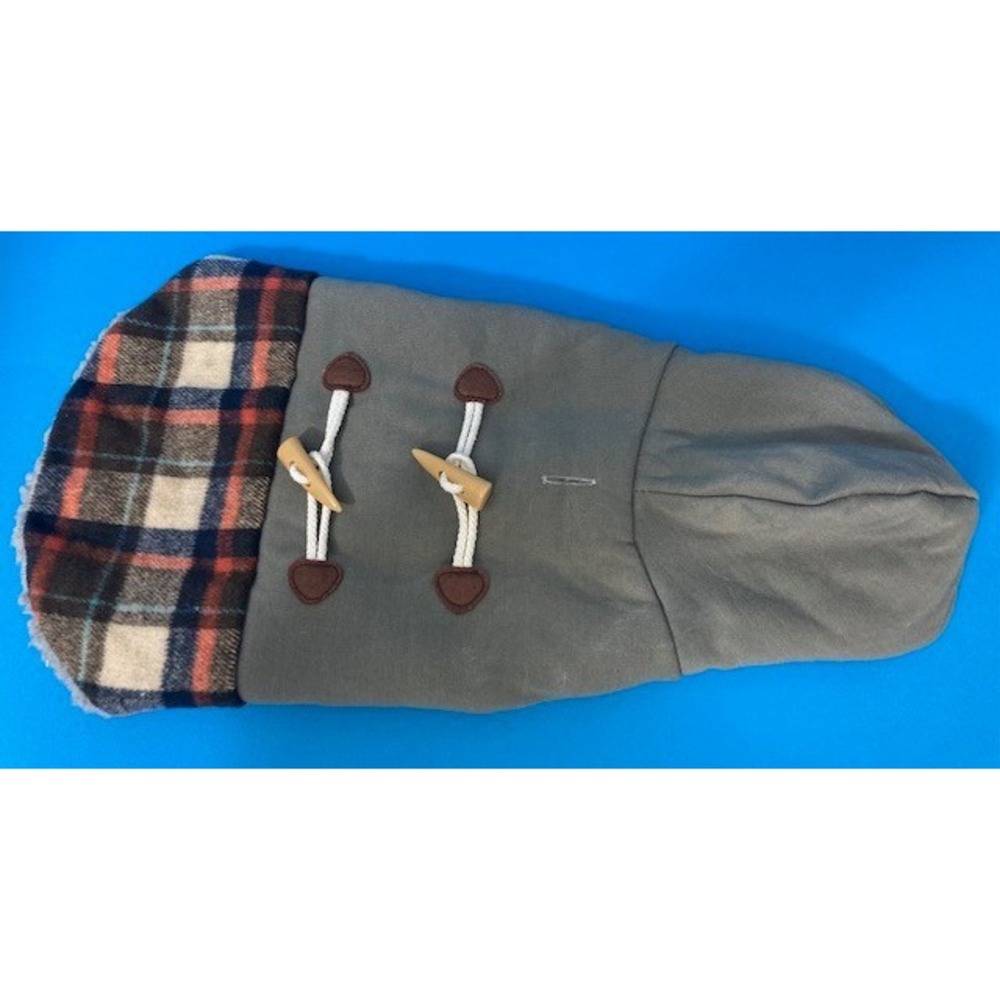 Winter Dog Sweater with Hood Size Small Grey Plaid
